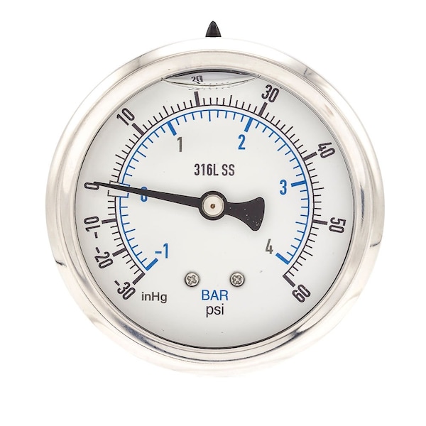 Pro 2 1/2 in Dial, 30 in Hg Vac/0/60 PSI & Bar, 1/4 in NPT, Back Mount Glycerin Filled Pressure Gauge PRO-302L-254CD-01 - main